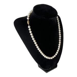 Cultured Pearl Necklace 18" Knotted 62 Pearls 7mm 14K Gold Clasp Appraisal Vtg